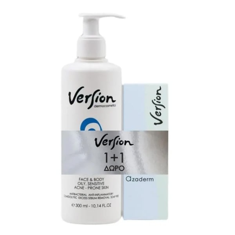 Version Azaderm Cleanser 300ml & Δώρο Azaderm Cream 30ml, 1σετ
