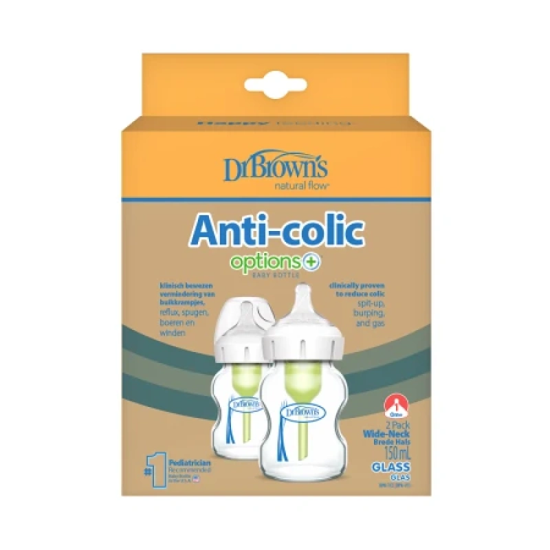 Dr. Brown's Anti-Colic Options+ Γυάλινο Μπιμπερό, 2x150ml