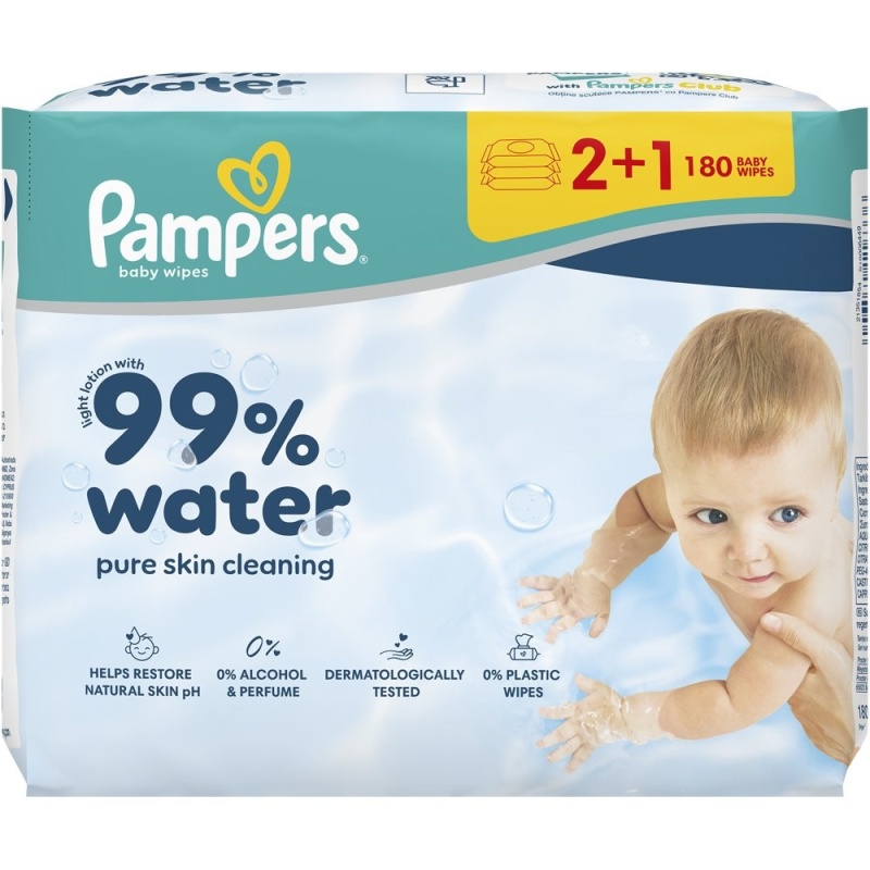 Pampers Promo (2+1) 99% Water Baby Wipes 180 Τεμάχια 3x60τεμ, 1σετ
