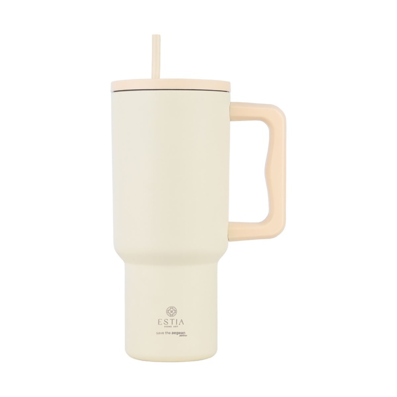 Estia Θερμος Straw Tumbler Xl Save The Aegean Lily White, 900ml