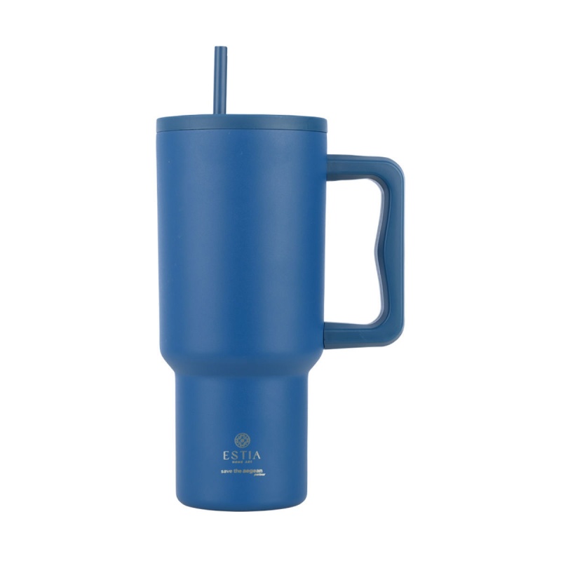 Estia Θερμος Straw Tumbler Xl Save The Aegean Denim Blue, 900ml