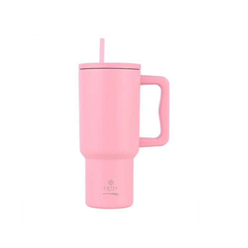Estia Θερμος Straw Tumbler Xl Save The Aegean Blossom Rose, 900ml
