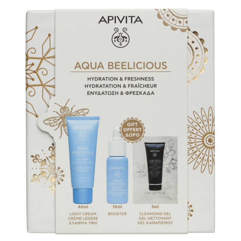 Apivita Aqua Beelicious Promo Ενυδατική Κρέμα-Gel Ελαφριάς Υφής 40ml & Δώρο Booster 10ml & Gel Καθαρισμού για Πρόσωπου & Μάτια, 5ml, 1σετ