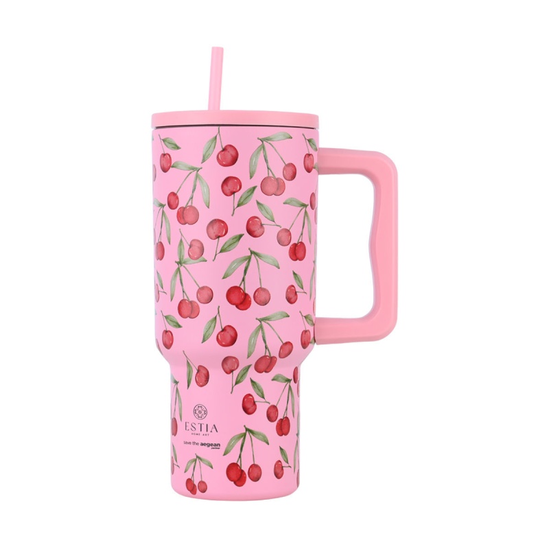 Estia Θερμος Straw Tumbler Xl Save The Aegean Cherry Rose, 900ml