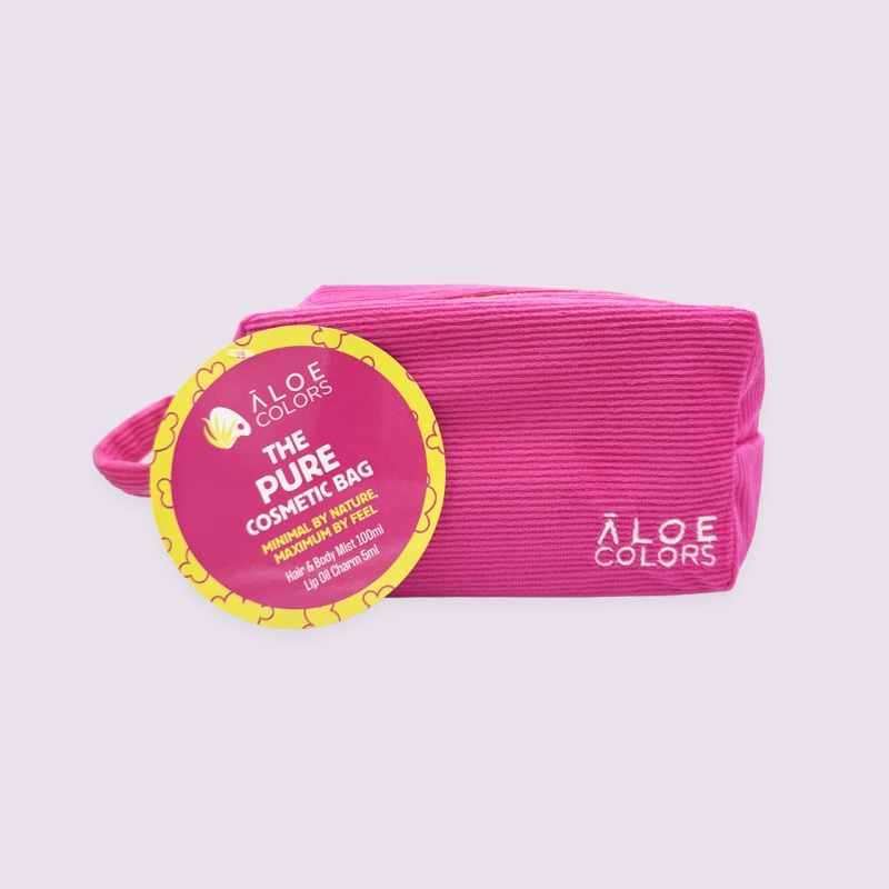 Aloe Colors Το The Pure Bag με Hair & Body Mist Πουδρένιο Άρωμα, 100ml και Lip Oil Charm με Pom Pom, 5ml, 1σετ