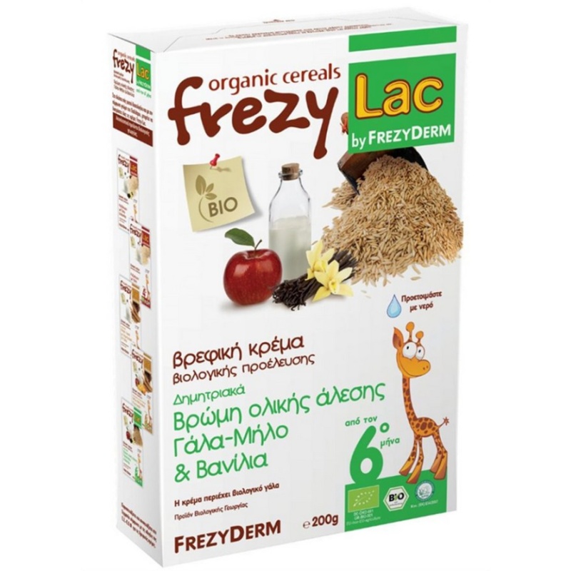 Frezyderm Frezylac Cereals Βρεφική Κρέμα Βρώμης Ολικής Άλεσης με Γάλα, Μήλο & Βανίλια (από τον 6ο μήνα), 200gr