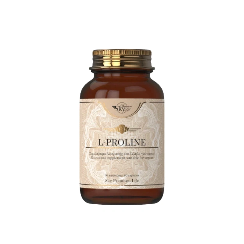 Συμπλήρωμα διατροφής με αμινοξύ L-Προλίνη που συμμετέχει στην παραγωγή κολλαγόνου, ενός πολύ χρήσιμου μορίου για την προστασία των μυών και των αρθρώσεων, την καρδιακή λειτουργία και την υγεία του δέρματος. 500mg, 60 ταμπλέτες