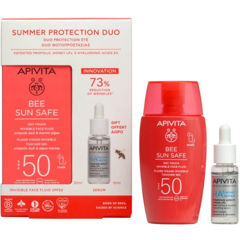 Apivita Promo Bee Sun Safe Dry Touch Duo  Λεπτόρευστη Κρέμα Προσώπου με SPF50, 50ml & Δώρο HA5 Honey Repair, 10ml, 1σετ