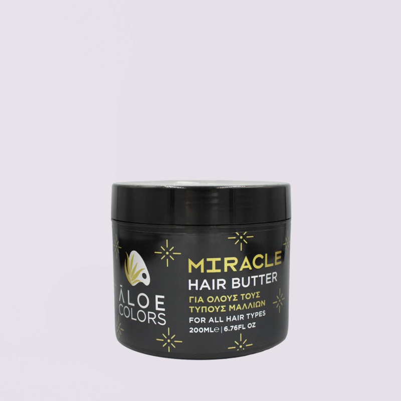 Miracle Hair Butter 200mlγια όλους τους τύπους μαλλιών. Με βούτυρο καριτέ, έλαια αργκάν, αβοκάντο & καρύδας, βιταμίνες Ε & F και πρωτεΐνες μεταξιού, χαρίζει εντατική θρέψη, απαλότητα & λάμψη, προστατεύοντας από φθορά και σπάσιμο.