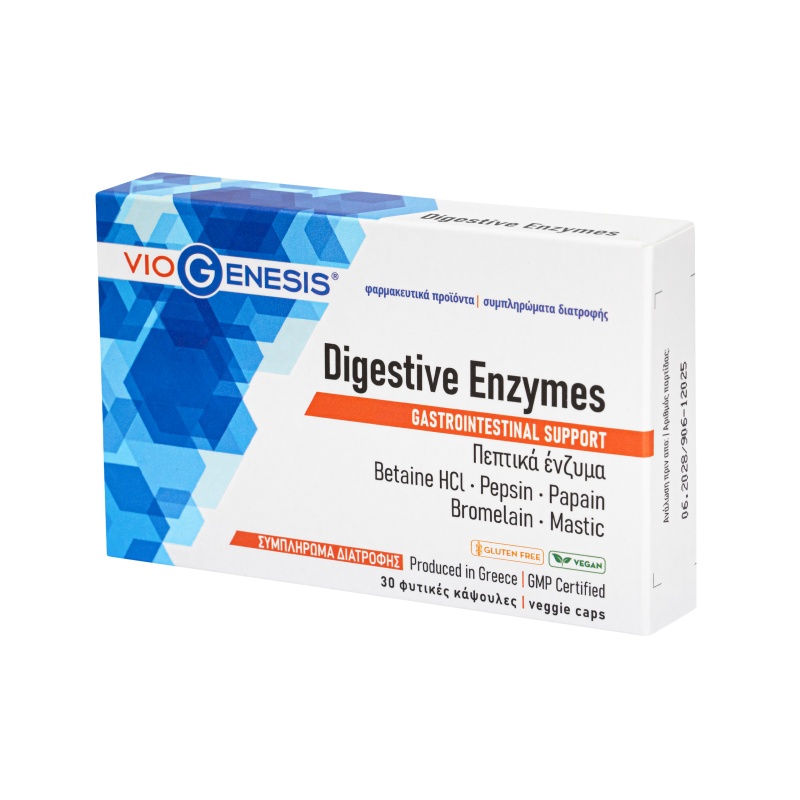 VioGenesis Digestive Enzymes Συμπλήρωμα Διατροφής με Πεπτικά Ένζυμα, 30 φυτικές κάψουλες