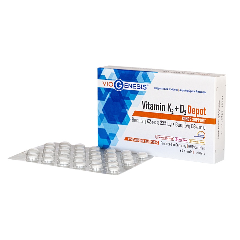 VioGenesis Vitamin K2 (MK-7) 225 μg & Vitamin D3 4000 IU Depot, 60 tabs