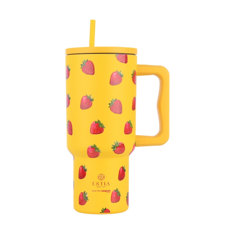 Estia Θερμος Straw Tumbler Xl Save The Aegean Berry Bright, 900ml