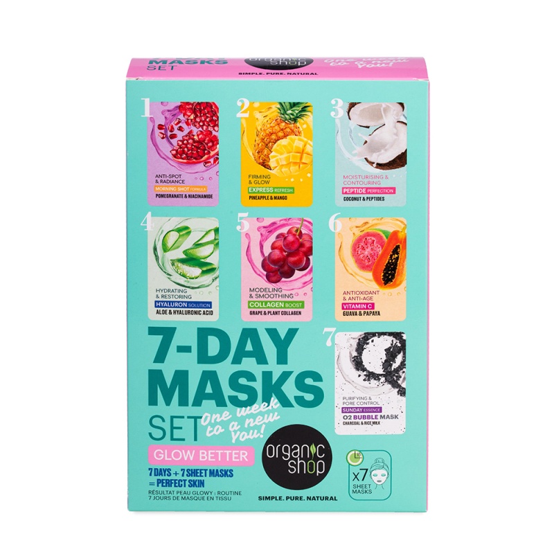 Organic Shop Basic 7-Day Masks Glow Better, 7pcs
