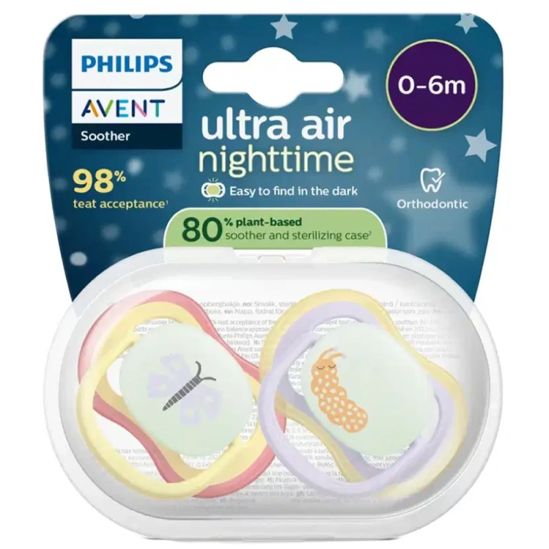 Philips Avent Πιπίλα Ultra Air Νυκτός 0-6 Μηνών, 2τμχ